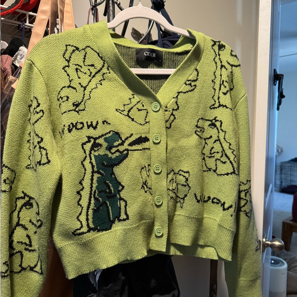 Cider Green Dinosaur Cardigan